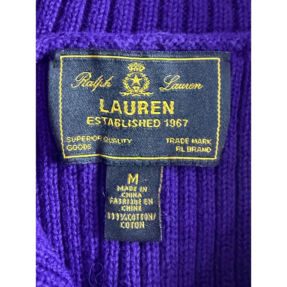 Ralph Lauren Sweater Women's Medium Purple Shawl Gold Collar Clasp Ribbed EUC - Picture 6 of 7